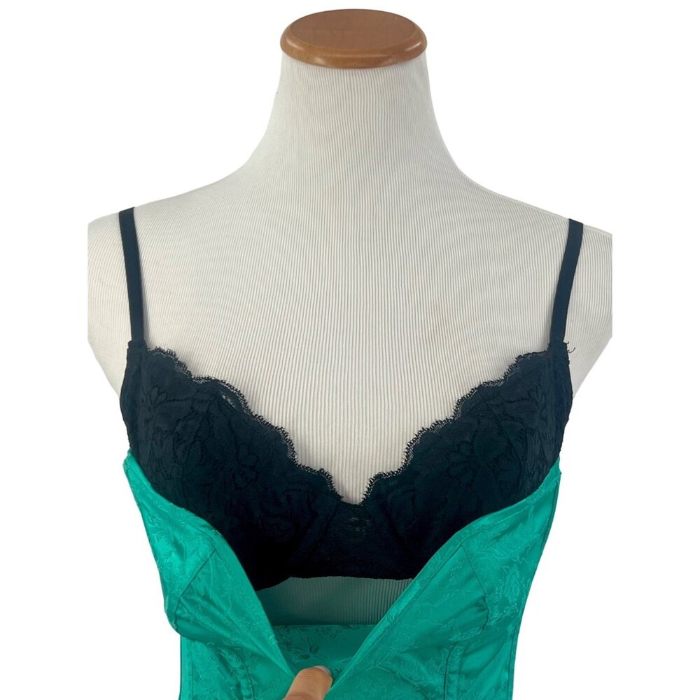 VTG Frederick's Green Brocade Corset Garter Burlesque Coquette Whimsigoth Y2K - Picture 6 of 15